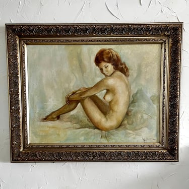 Vintage Nude Oil Painting | Leo Jansen Painting | Framed Oil on Canvas | Vintage Art Portrait 