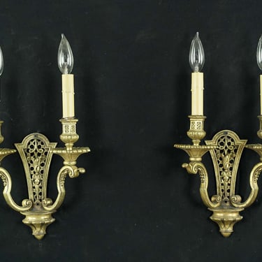 Pair of Antique European French Brass 2 Arm Wall Sconces