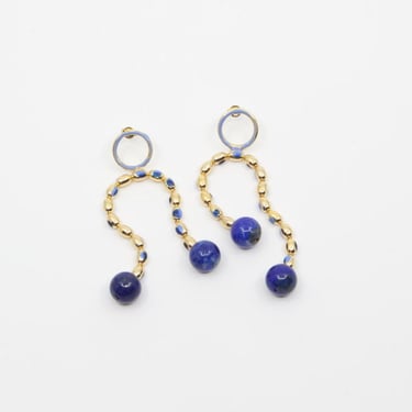 A. Carnevale PAINTED BALL BLUE CHAIN EARRINGS - Gold/Silver