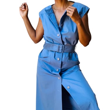 1960's Pierre Cardin Periwinkle Blue Cotton Twill Dress w/Matching Belt