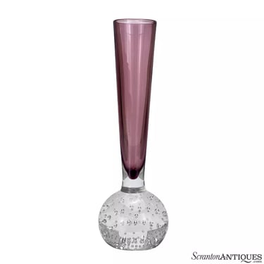 Mid-Century Hand Blown Amethyst Art Glass Bullicante Bud Vase