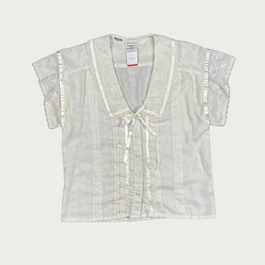 (M) 70s Gunne Sax Cream Lace Trim Blouse