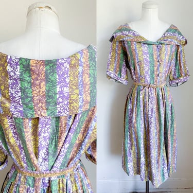Vintage 1950s Batik Shawl Collar Shirtwaist Dress / M 