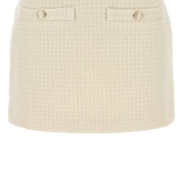 Gucci Women Ivory Tweed Mini Skirt