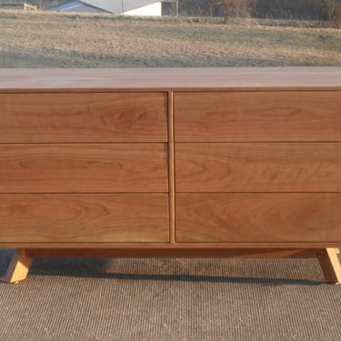 X6320fs *Hardwood 6 Drawer Dresser, Inset Drawers,  Flat Panels, slanted legs, 60" wide x 20" deep x 30" tall - natural color 