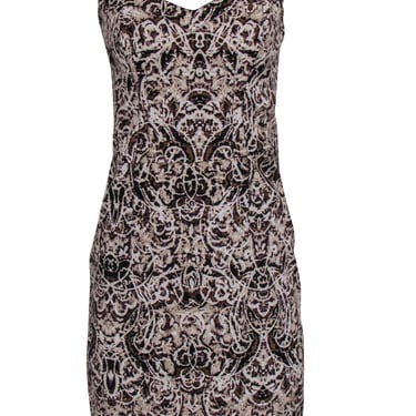 Marc New York by Andrew Marc - Tan &amp; Brown Antique Print Dress Sz 8