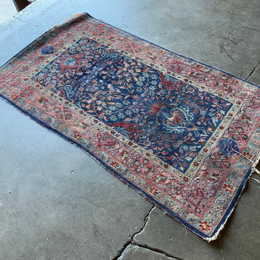 Persian Hand Knotted All-Over Vase Floral Blue/Red Silk Rug 