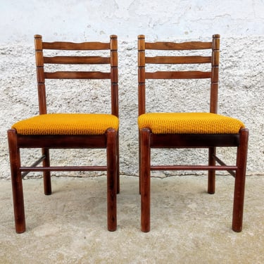 Vintage 1 of 2 Wooden Desk Chairs/ Varnished Dining Chairs/ Vintage Furniture/Retro  Yugoslavia/ Mid Century/ Upholstered Dining Chairs/ 70s 