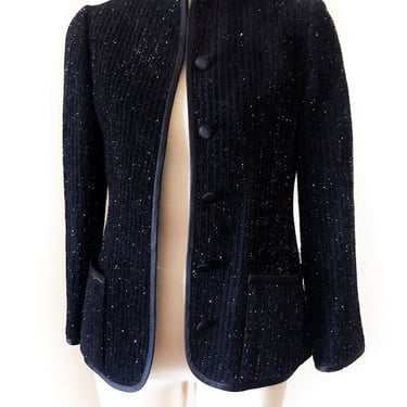 Malcolm Starr Elizabeth Arden Black SPARKLY Evening Jacket 1960's, 1970's Vintage Coat Shirt Blouse 