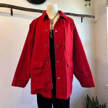 Vintage 90s Red Chore Utility Oversized Zip Up Jacket Size Large 