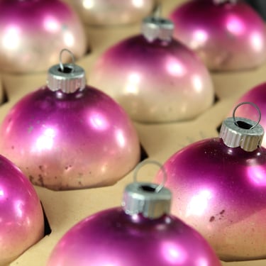 Shiny Brite Pink & Blue Ombre Ornaments | Set of 11 | 2" Pink-White-Blue Glass Ornaments | Circa 1960s | Bixley Shop 