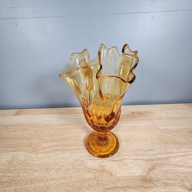 Fenton Glass Amber Pedestal Bowl Vase 