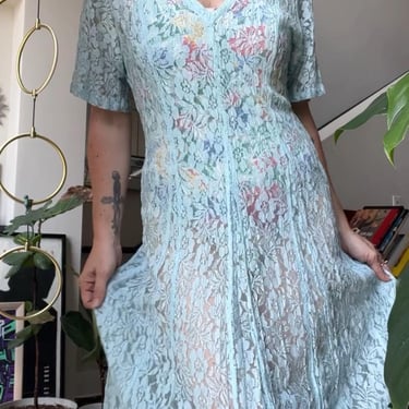 VTG 90s Baby Blue Lace Midi Dress 