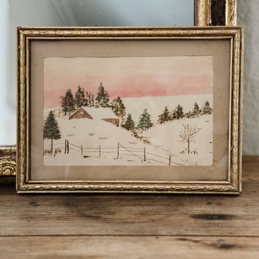 Vintage Original Winter Watercolor Painting, by AMG 