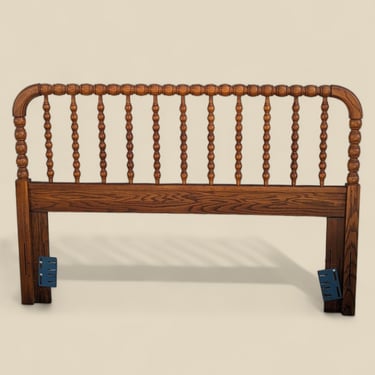 Antique Spindle Headboard, Queen Size, 19th Century, Solid Oak, Victorian Style, Turned Wood Spindles 