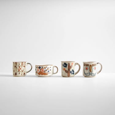 Vintage Set of 4 Vintage Ceramic Stoneware Mugs, Instant Mug Collection, Coffee and Tea Mug Set 