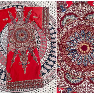 Vintage 1960’s ‘70s kaftan angel wing sleeves | block print Pakistani caftan, beautiful patina, ‘60s dashiki, hippie maxi dress, unisex tall 