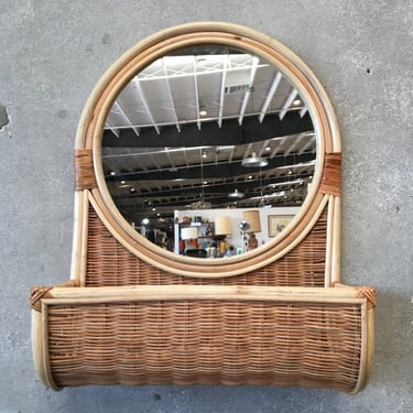 Bamboo & Rattan Mirror with Storage