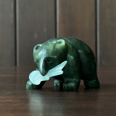Bear with Fish Stone Sculpture Vintage Figure 