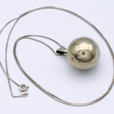 70's sterling harmony ball musical pendant, long bola chime Italy 925 silver box chain hippie necklace 
