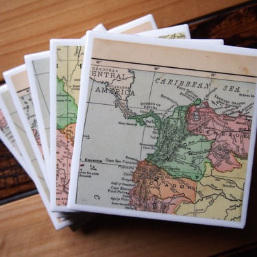 1899 South America Map Coaster Set of 6. Antique Map. Vintage South American Décor. World History Gift. Brazil Map. Argentina Chile Ecuador 