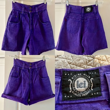 1990s vintage l.e.i. faded purple cotton high waist denim shorts 