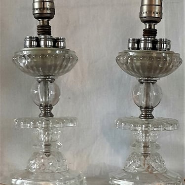 PAIR Antique Art Deco Glass Boudoir Bedside Night Stand Table Lamps 