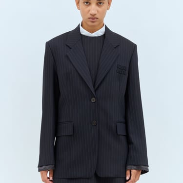 Miu Miu Women Logo Patch Pinstripe Blazer