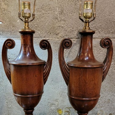 Pair Chippendale Style Solid Mahogany Table Lamps 