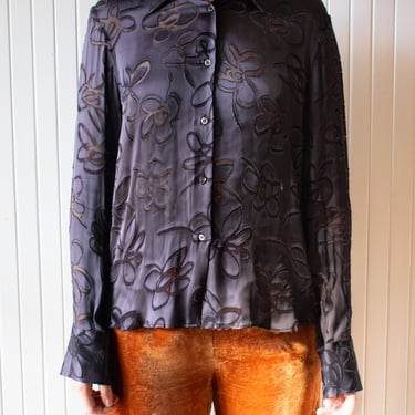 Jil Sander Long-Sleeve Semi-Sheer Floral Blouse Medium