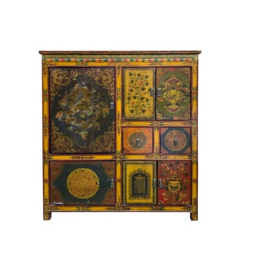 Vintage Chinese Tibetan Dragon Heads Side Table Cabinet Credenza cs7474E 