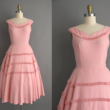 vintage 1950s Dress | Pink Ruffle Tier Sweeping Full Skirt Bridesmaid Party Dress | Medium 