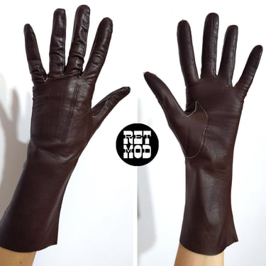 Sexy Sleek French Vintage 50s 60s Super Soft Thin Leather Longer Gloves 