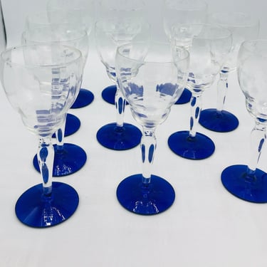 Vintage (11) Panel  Design Cobalt Blue Base Louie Weston Glass Co. Cordial Sherry Glasses  -Great Condition-1940's 