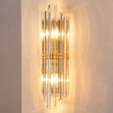 Magnificent wall sconce with triedri Murano glass crystal color Made in Italy, vintage Venini style design wall lamp 