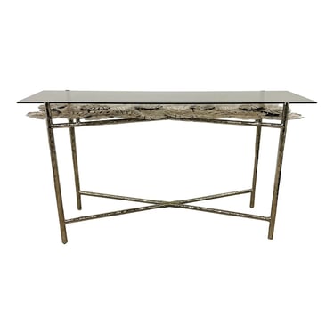 Theodore Alexander Modern Nickel Tropical Leaf Design Console Table