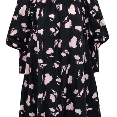 Joie - Black & Pink Floral Print Smocked Babydoll Dress w/ Ruffles Sz S