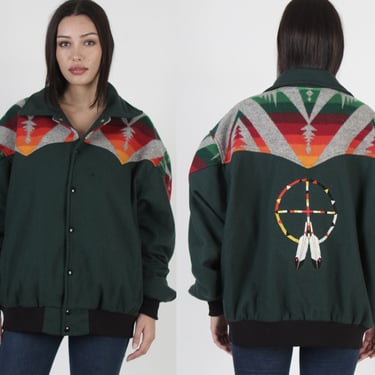 Mens Tribal Indian Southwestern Jacket, Vintage Aztec Print Native American Zip Up Bomber Jacket 