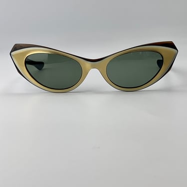 Vintage 1950'S Ray-Ban Cat Eye Sunglasses - Marche' - by B & L RAY-BAN USA - Gold with Black Frames - Smokey Green Glass Lenses 