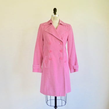 1990's Pink Cotton Double Breasted Light Coat Jacket Large Notched Collar Spring Summer Outerwear Size 6 US 