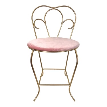Vintage George Koch Pink Velvet & Gold Metal Vanity Chair | Hollywood Regency Boudoir or Desk Seating | Mid Century Glam MakeUp Stool 