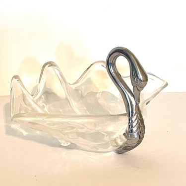 Vintage 1980s Lucite + Metal Swan Serving Dish 