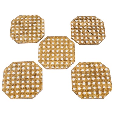 Christian Dior Lucite and Rattan Barware Coaster, 5 pieces