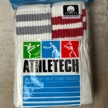 1980’s striped Tube socks in original package~ deadstock Sports socks~ Rainbow of colors~ Gender neutral Boy’s size 9-11 