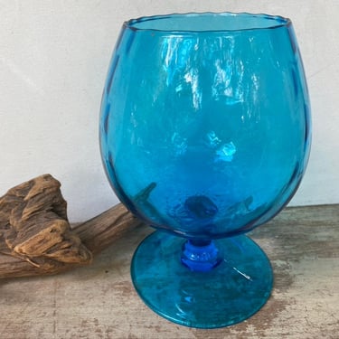 Mid Century Modern Aqua Brandy Snifter, Vintage Art Glass Decor, Vase, Colored Glass Collection 
