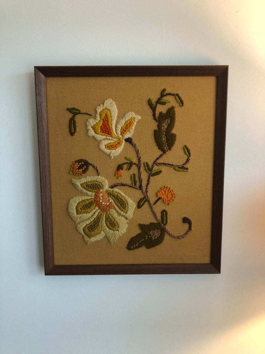 Gorgeous Vintage RARE Handmade Paragon Floral 2024 Crewel in Wooden Frame 1970’s