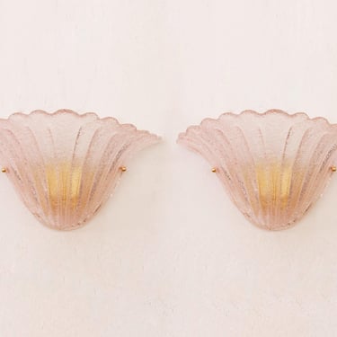 Set of 2 Elegant Pink Murano glass wall sconce with grit, wall lamp Made in Italy 