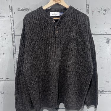 XL 90s Bill Bass Menswear Henley Fisherman Knit Sweater Cotton Heavy Heavyweight Thick Brown earthtone 