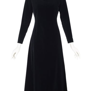 Givenchy 1970s Vintage Demi-Couture Black Velvet Feather Trim Evening Gown Sz XS 