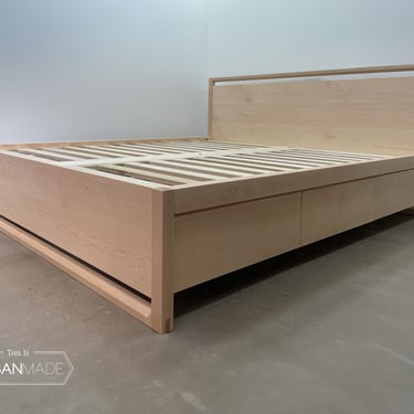 Wooden Platform Storage Bed with Drawers, Non toxic furniture, Solid maple bed frame, wood platform bed frame, Wooden bedroom set 